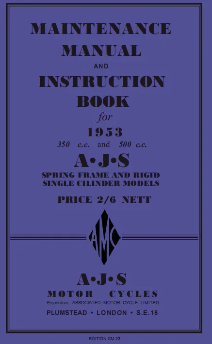 Classic-ajs 1953 16M 6MS 16MC 16MCS 18 18S 18C 18CS Manual