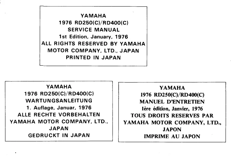 Classic Yamaha Rd 250 400 1976 Service Manual